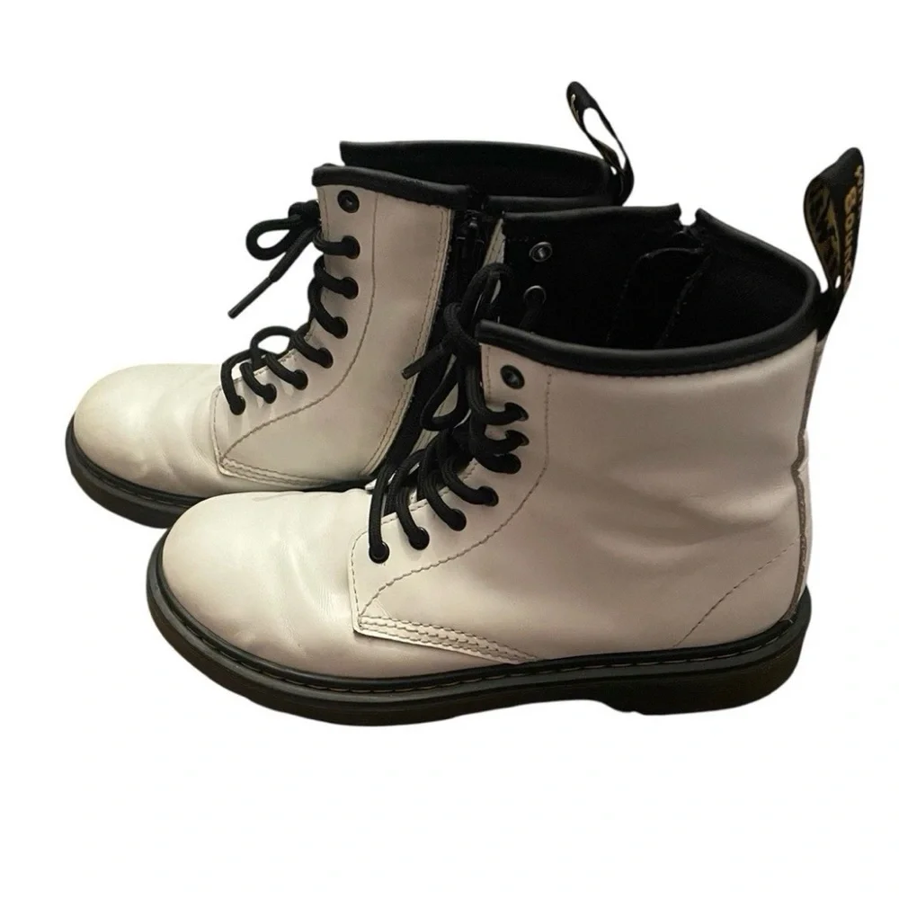 Dr. Doc Martens Zavala Boots Youth 4 White Side Zip Combat Lace Up Boots